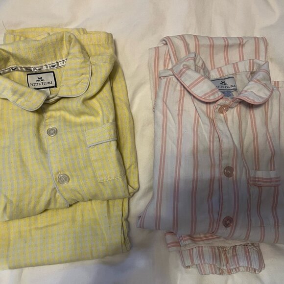 LOT Petite Plume Pajamas Boys Girls Two Piece Set Yellow Pink Stripes 8 - Picture 1 of 5